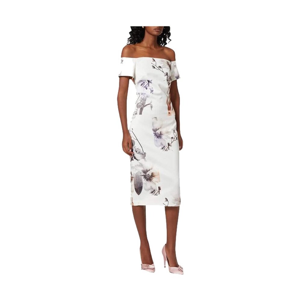 NWT Ted Baker Saidie Vanilla Off the Shoulder Bodycon Bardot Dress Size 2 (US 6)